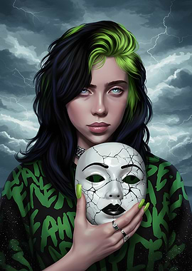 Billie Eilish with Cracked Mask Portrait
