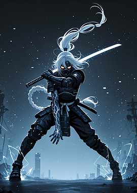 Cyberpunk Ninja Warrior with Glowing Sword