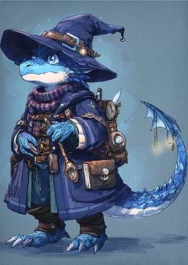 Blue Dragon Wizard Character Illustration