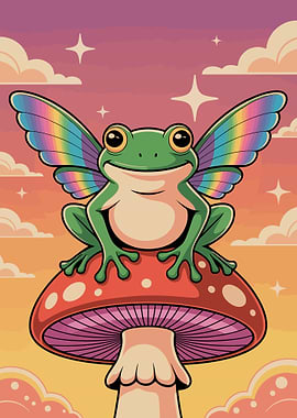 Frog with wings on mushroom