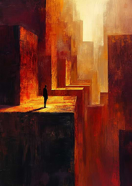 Abstract Figure in a Cityscape Painting