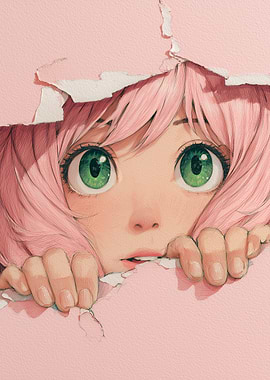 Anime Girl Peeking Through Torn Paper