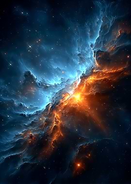 Cosmic Nebula with Stars and Orange and Blue Light