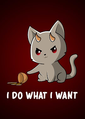 Funny Devil Cat Spilling Cup Cute Chibi Kitten