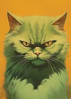 Grumpy Green Cat Portrait