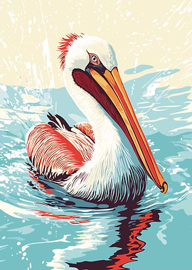 Pelican in Water Illustration