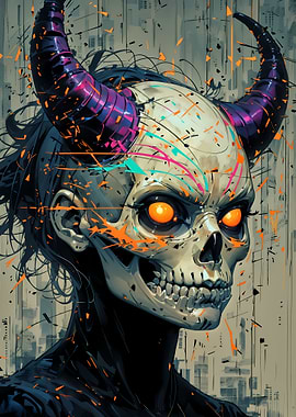 Urban Devil Skull with Horns