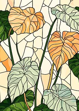 Stained Glass Tropical Leaves Illustration