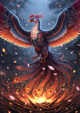Majestic Phoenix Rising from Flames