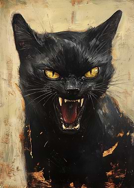 Aggressive Black Cat Painting