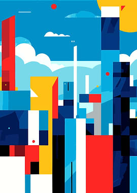 Minimalist Cityscape with Vibrant Colorful Buildings