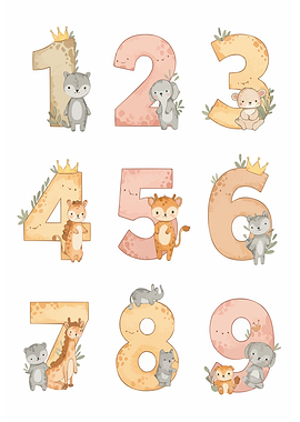 Watercolor Numbers with Cute Animals