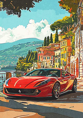 Red Ferrari on Italian Coast
