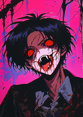 Anime Vampire Portrait with Red Eyes