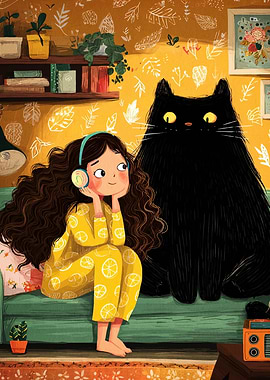 Girl, Cat, and Music