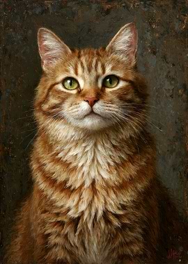 Classical Portrait Painting of a Ginger Cat