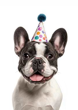 French Bulldog with Birthday Hat