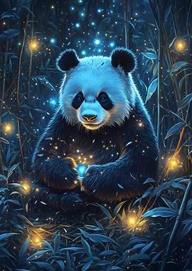 Panda in magical bamboo forest