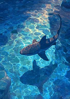 Shark swimming in clear blue water