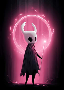 Hollow Knight character with pink aura