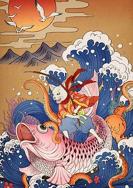 Cat fish ocean waves