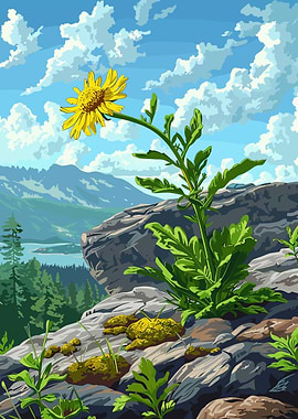 Arnica Flower Mountain Landscape Illustration
