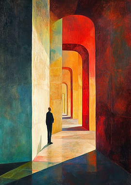 Hallway with Arches and Figure