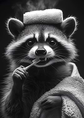 Raccoon Brushing Teeth