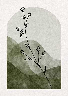 Minimalist Floral Line Art Landscape