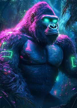 King of the Jungle Cyberpunk Gorilla in Jungle