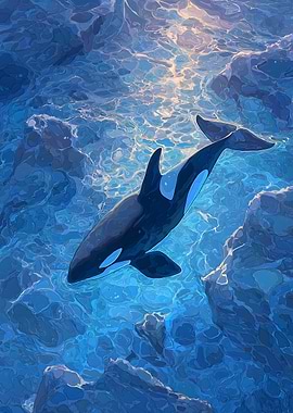 Orca in Blue Ocean Art