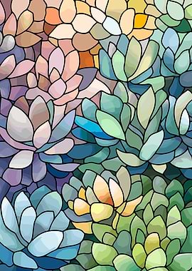 Succulent Stained Glass Style Illustration