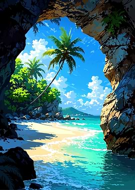 Tropical Beach Cave View
