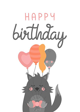 Happy Birthday Cat with Balloons