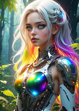 Beautiful Cyborg Girl in Forest