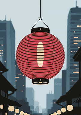 Japanese Lantern in Cityscape