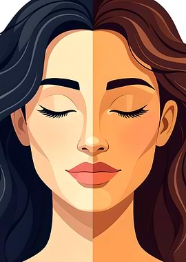 Woman's Face Divided by Color