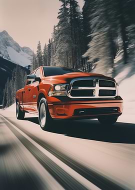 Red Dodge Ram in Motion