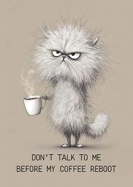 Don't Talk To Me Before My Coffee Reboot - Cat With Coffee