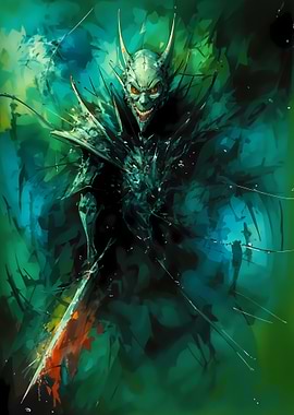 Horned Demon Warrior with Sword