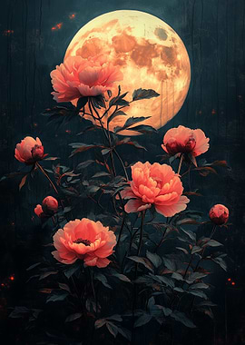 Peonies and Moon