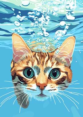 Cat Underwater Digital Art