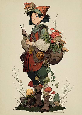 Mushroom Gatherer Illustration