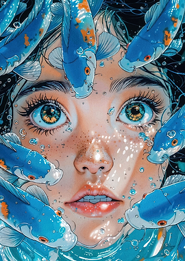 Girl Blue Koi Fish