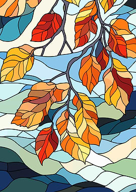 Autumn Leaves Stained Glass Style Illustration