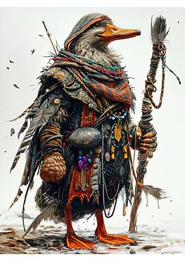 Anthropomorphic Duck Shaman with Staff
