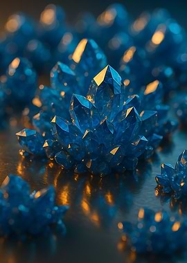 Blue Crystals with Golden Highlights