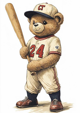Teddy Bear Baseball Player Illustration