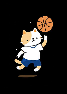 Cartoon Cat Playing Basketball