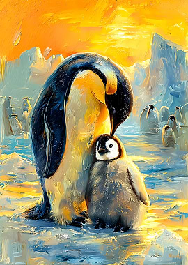 Tender Penguin Family Embrace